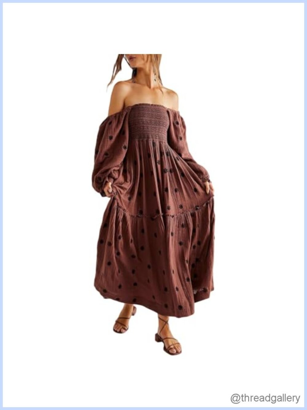 Floral Embroidered Maxi Dress Puff Sleeve Square Neck Bohemian Flowy with